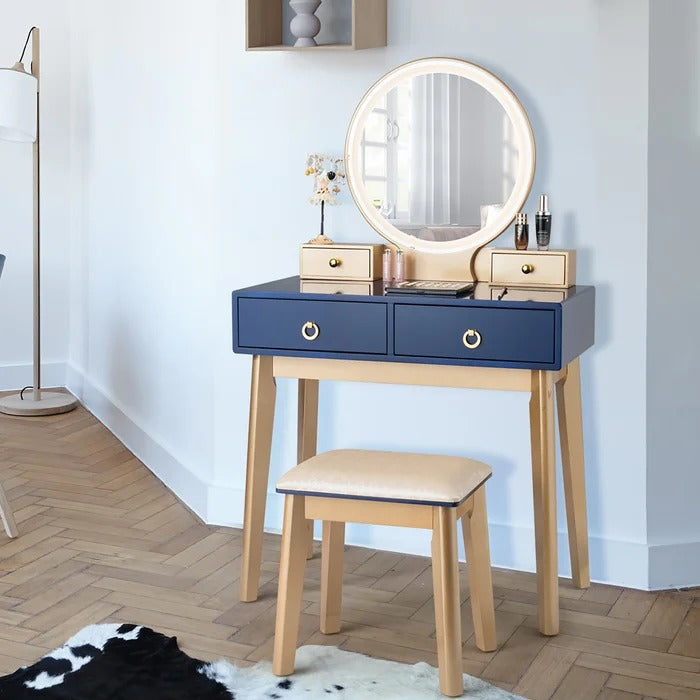 Dressing Table: 31.5'' Wide Vanity Set with Stool and Mirror