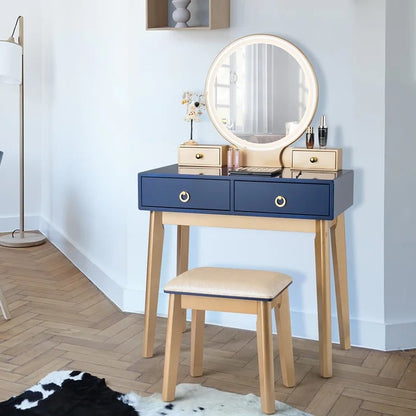 Dressing Table: 31.5'' Wide Vanity Set with Stool and Mirror
