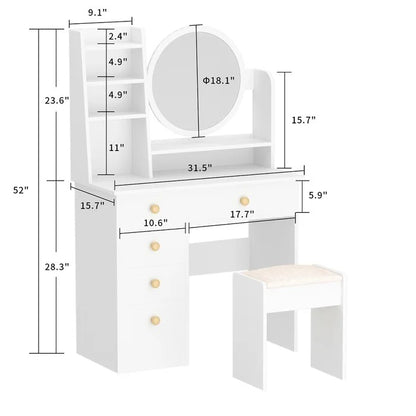 Dressing Table: 31.5'' Wide Vanity Set with Stool and Mirror