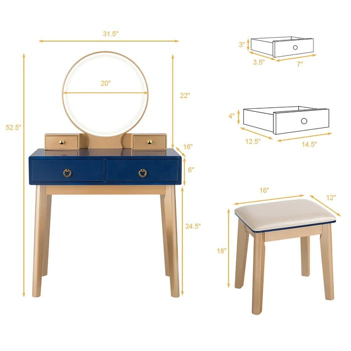 Dressing Table: 31.5'' Wide Vanity Set with Stool and Mirror