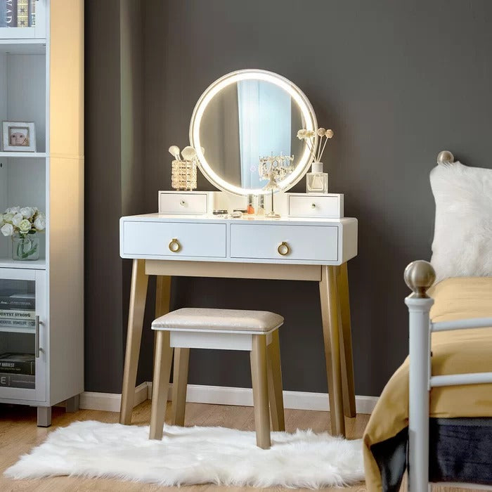 Dressing Table: 31.5'' Wide Vanity Set with Stool and Mirror