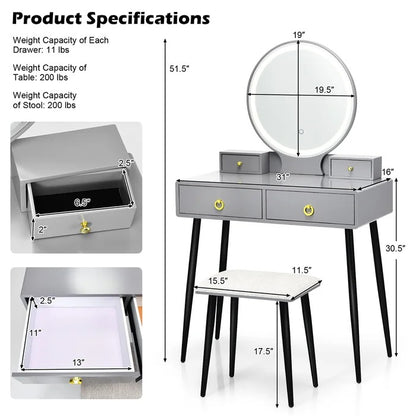 Dressing Table: 31'' Wide Vanity Set with Stool and Mirror