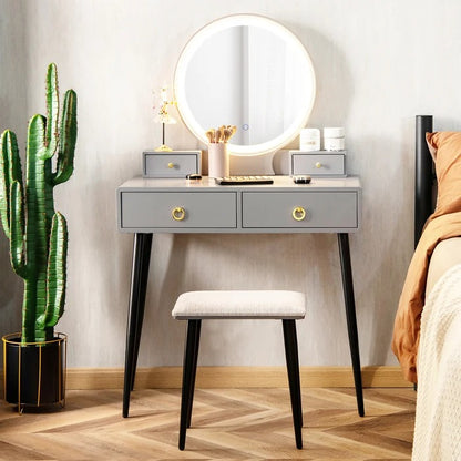 Dressing Table: 31'' Wide Vanity Set with Stool and Mirror