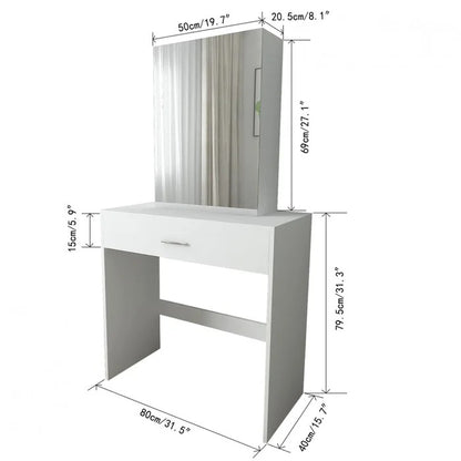 Dressing Table: 31'' Wide White Dressing Table Vanity with Mirror