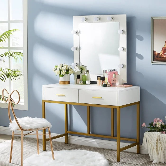 Dressing Table: 35.43'' Wide White Vanity Set with Mirror – Studio GKW