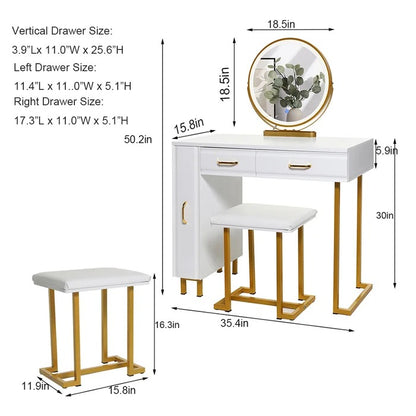 Dressing Table: 35.4'' Wide Vanity Set with Stool and Mirror