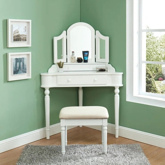 Dressing Table: 37.5'' Wide Vanity Set with Stool and Mirror
