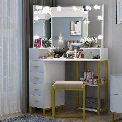 Dressing Table: 41.7'' Wide Vanity Set with Stool and Mirror
