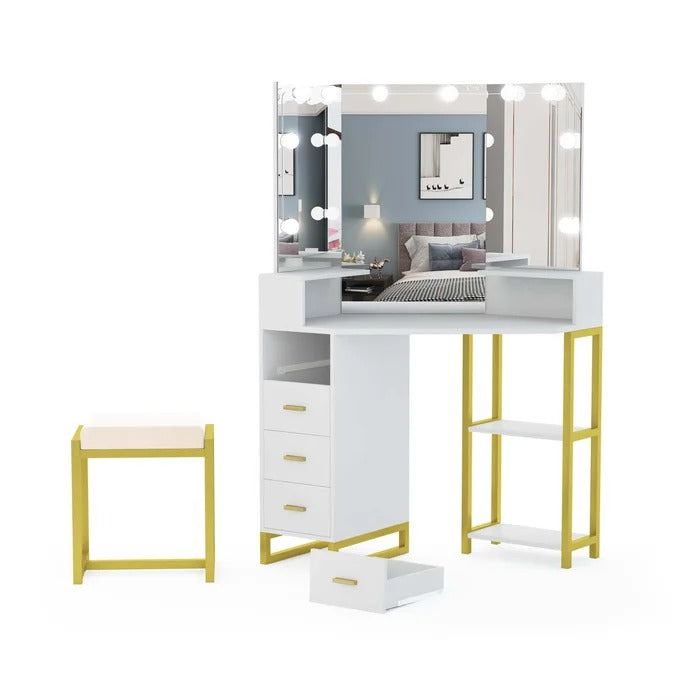 Dressing Table: 41.7'' Wide Vanity Set with Stool and Mirror