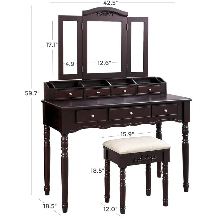 Dressing Table: 43'' Wide Vanity Set with Stool and Mirror