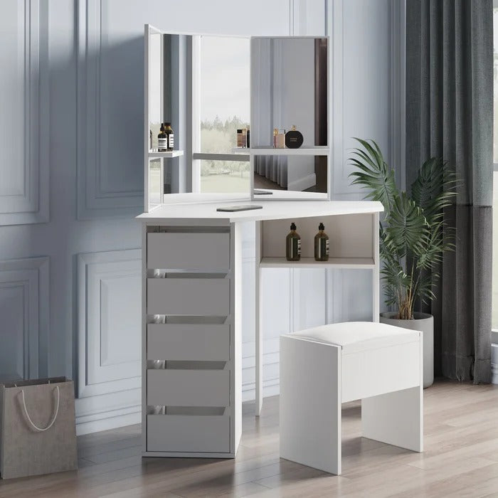 Dressing Table: 44.88'' Wide Vanity Set with Stool and Mirror