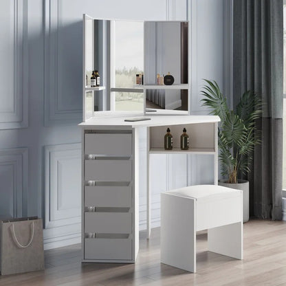 Dressing Table: 44.88'' Wide Vanity Set with Stool and Mirror