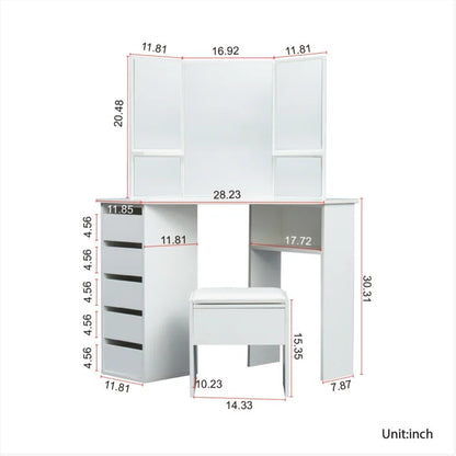 Dressing Table: 44.88'' Wide Vanity Set with Stool and Mirror