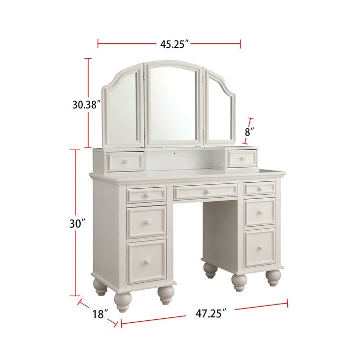 Dressing Table: 47.25'' Wide Vanity Set with Stool and Mirror