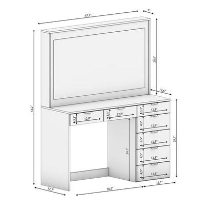 Dressing Table: 47.25'' Wide Vanity with Mirror