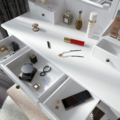 Dressing Table: Black, Brown and White Dressing Table with 5 Drawers