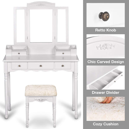 Dressing Table: Black, Brown and White Dressing Table with 5 Drawers