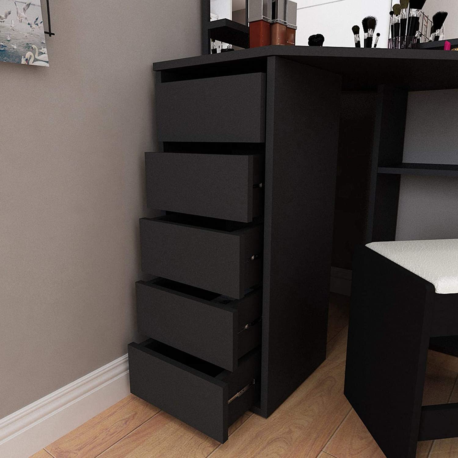 Dressing Table Dresser Desk Dressing Furniture for Bedroom Bathroom (Black) 