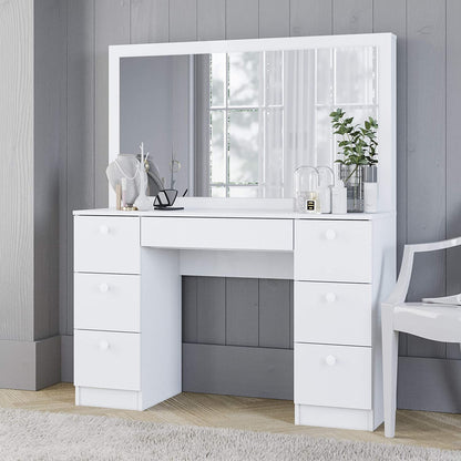 Dressing Table: Full Width Mirror White Dressing Table