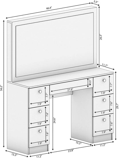 Dressing Table: Full Width Mirror White Dressing Table