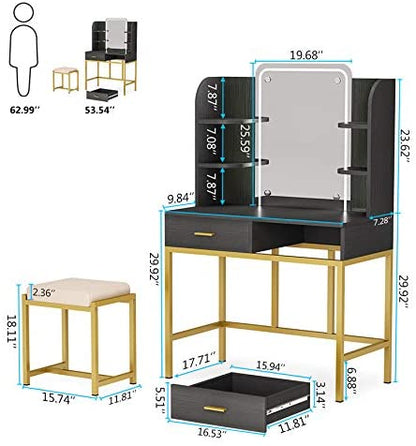 Dressing Table: LED Lighted Mirror Black Dressing Table