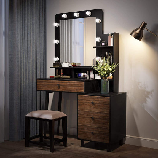 Dressing Table: Large Drawer and 3-Drawer Chest, Dresser Table for Women
