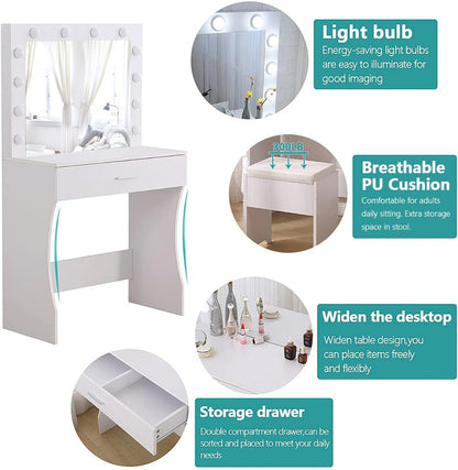 Dressing Table: Lighted Mirror Black and White Dressing Table