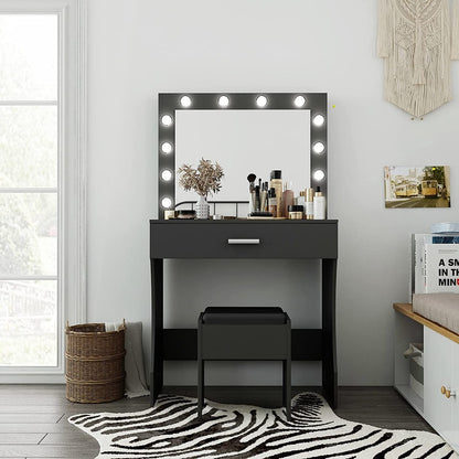 Dressing Table: Lighted Mirror Black and White Dressing Table