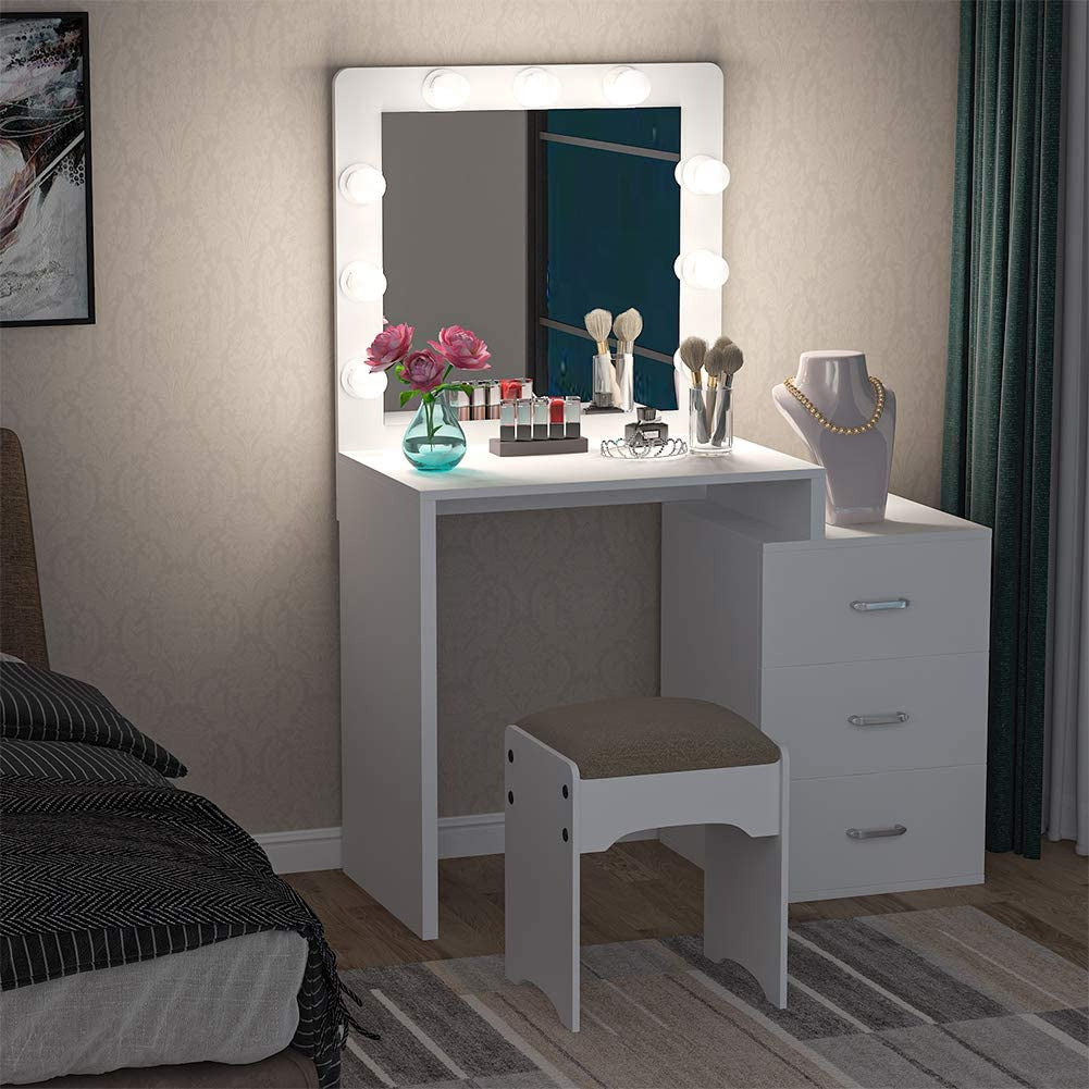 Dressing Table : Makeup Table with 3 Storage Drawers (White)