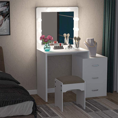 Dressing Table : Makeup Table with 3 Storage Drawers (White)