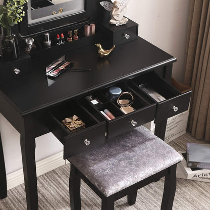 Dressing Table Makeup Vanity Makeup Table 5 Drawers 2 Dividers Removable Organizers (Black)