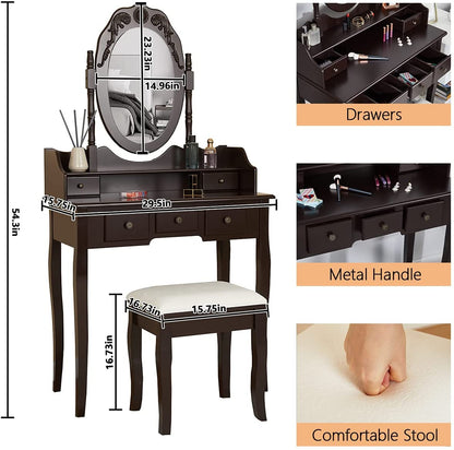 Dressing Table Makeup Vanity Set Vintage Dressing Table for Bedroom Brown 