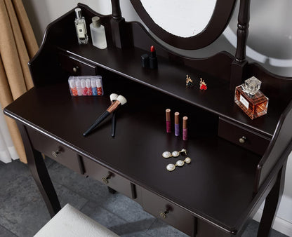 Dressing Table Makeup Vanity Set Vintage Dressing Table for Bedroom Brown 