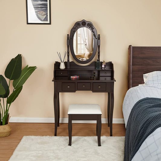 Dressing Table Makeup Vanity Set Vintage Dressing Table for Bedroom Brown 