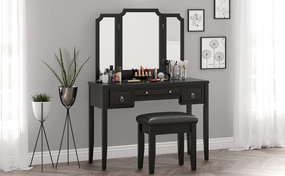 Dressing Table: Mirror for Women Black Dressing Table