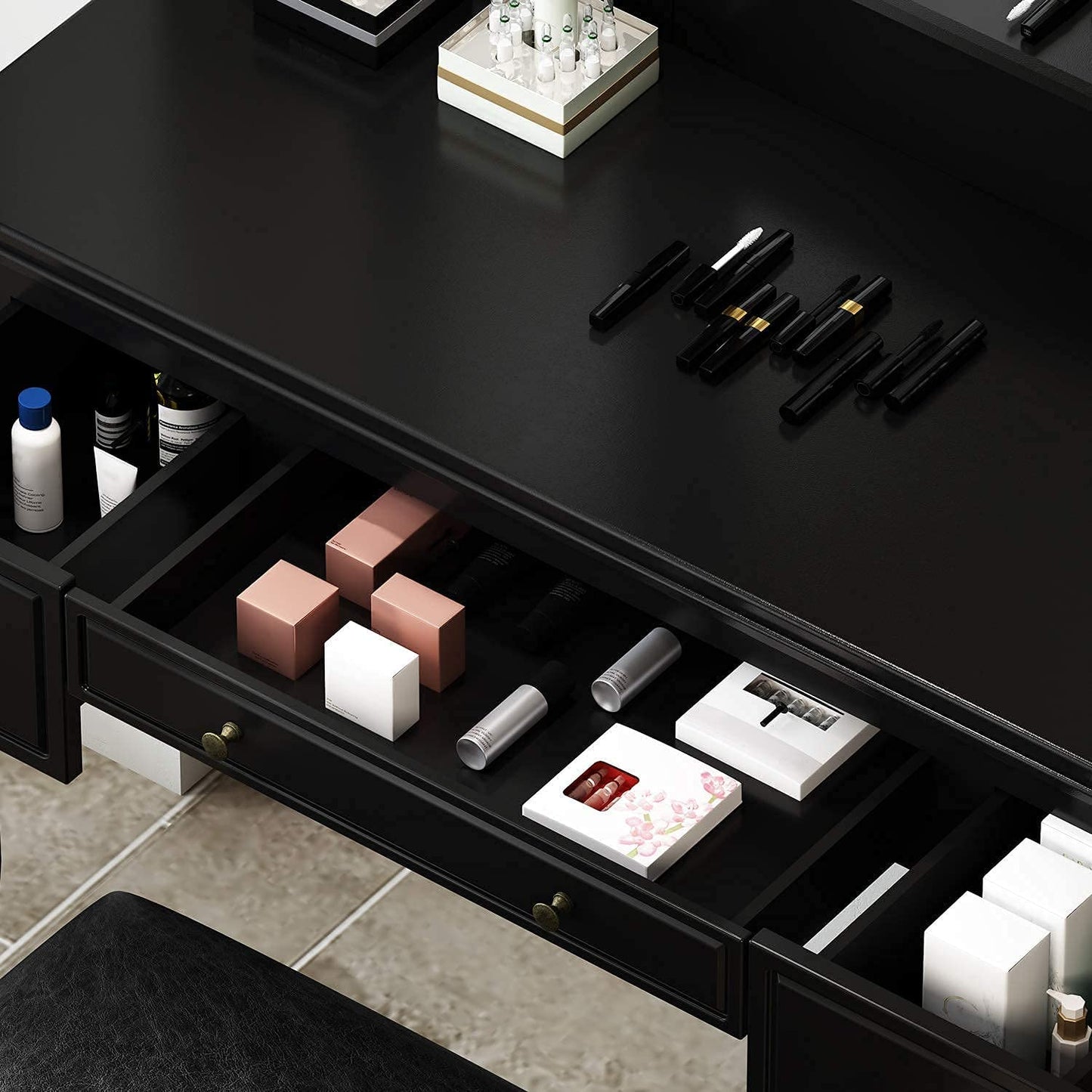 Dressing Table: Mirror for Women Black Dressing Table