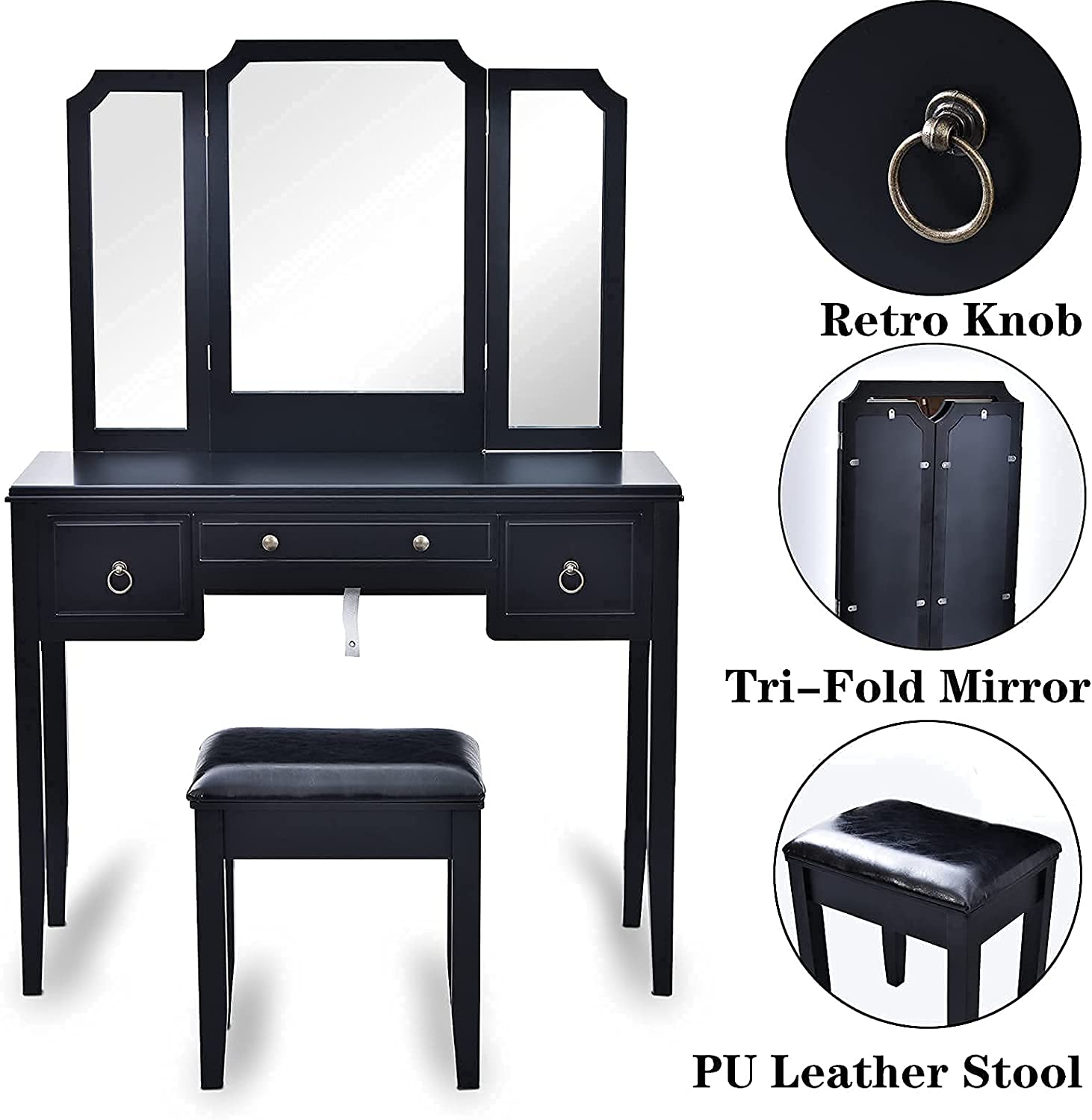 Dressing Table: Mirror for Women Black Dressing Table