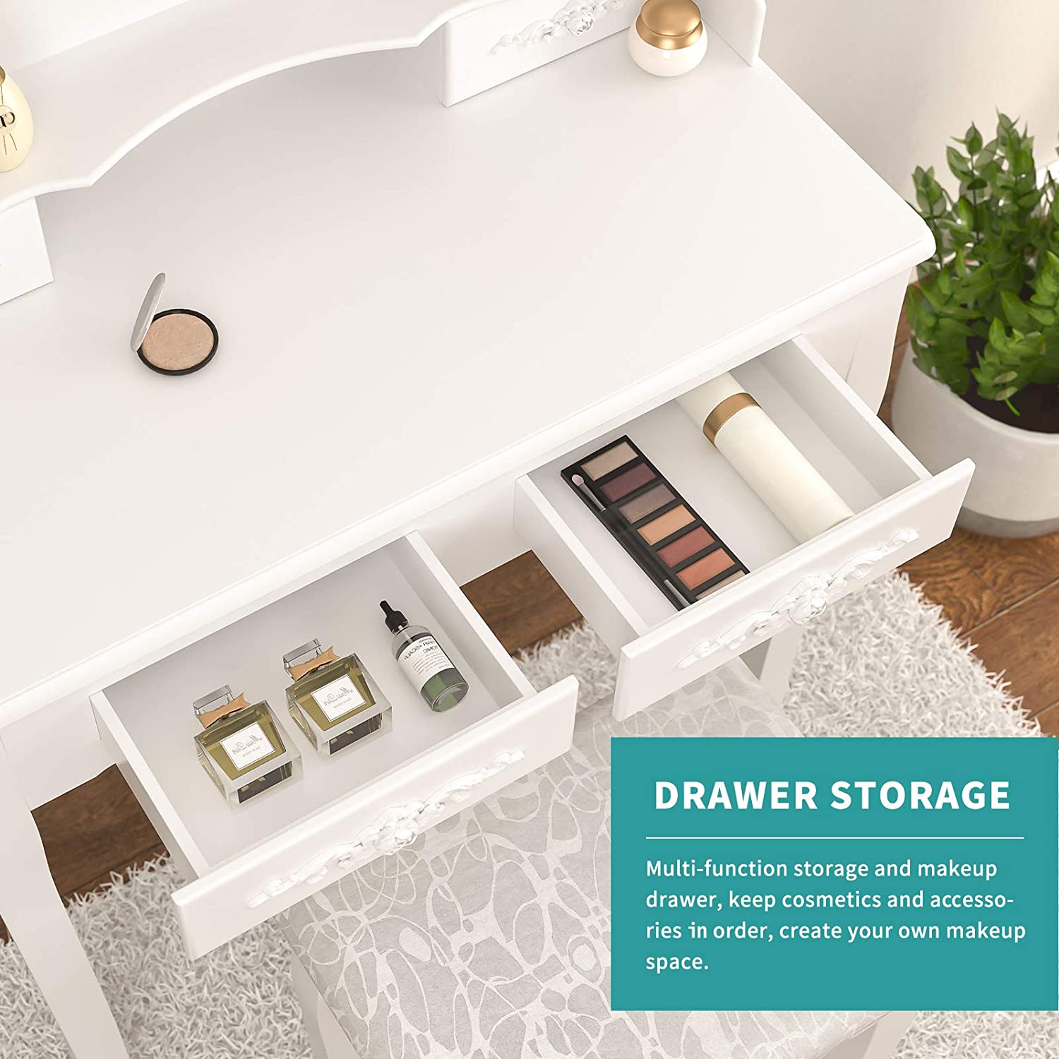 Dressing Table: Oval Mirror & Stool Black, Brown, White Dressing Table