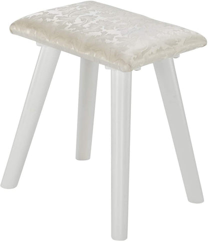 Dressing Table : Round Mirror Dressing Table with Sliding Drawers & Cushioned Stool