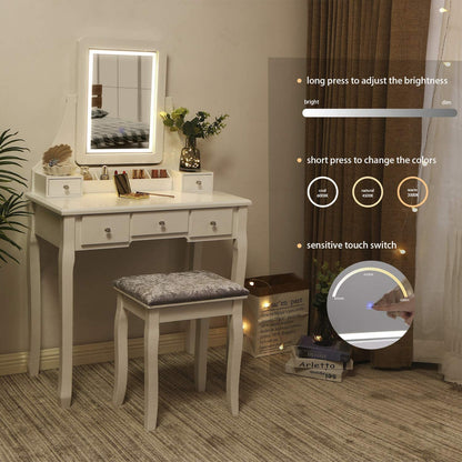 Dressing Table : Vanity Makeup Table with 5 Drawers ( White)