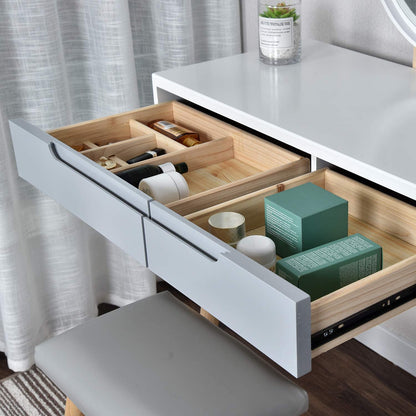Dressing Table: Vanity Table Set with Adjustable Brightness Mirror 