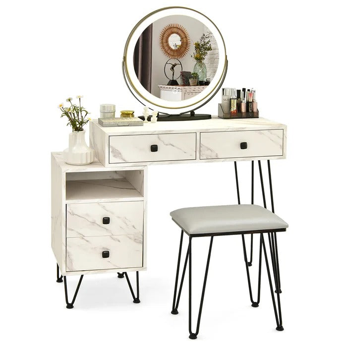 Dressing Table: Vanity Table Stool Set with Mirror