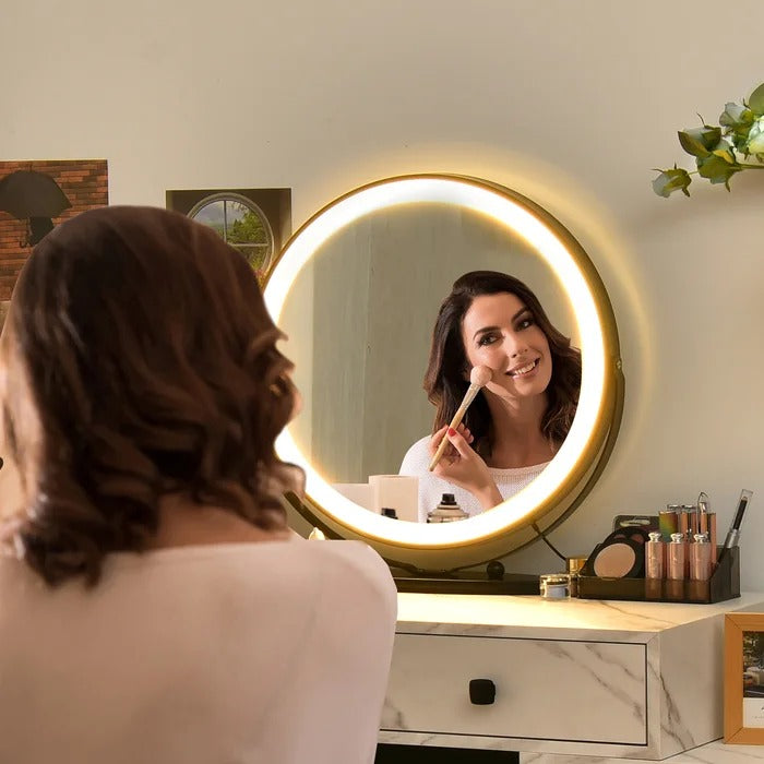 Dressing Table: Vanity Table Stool Set with Mirror