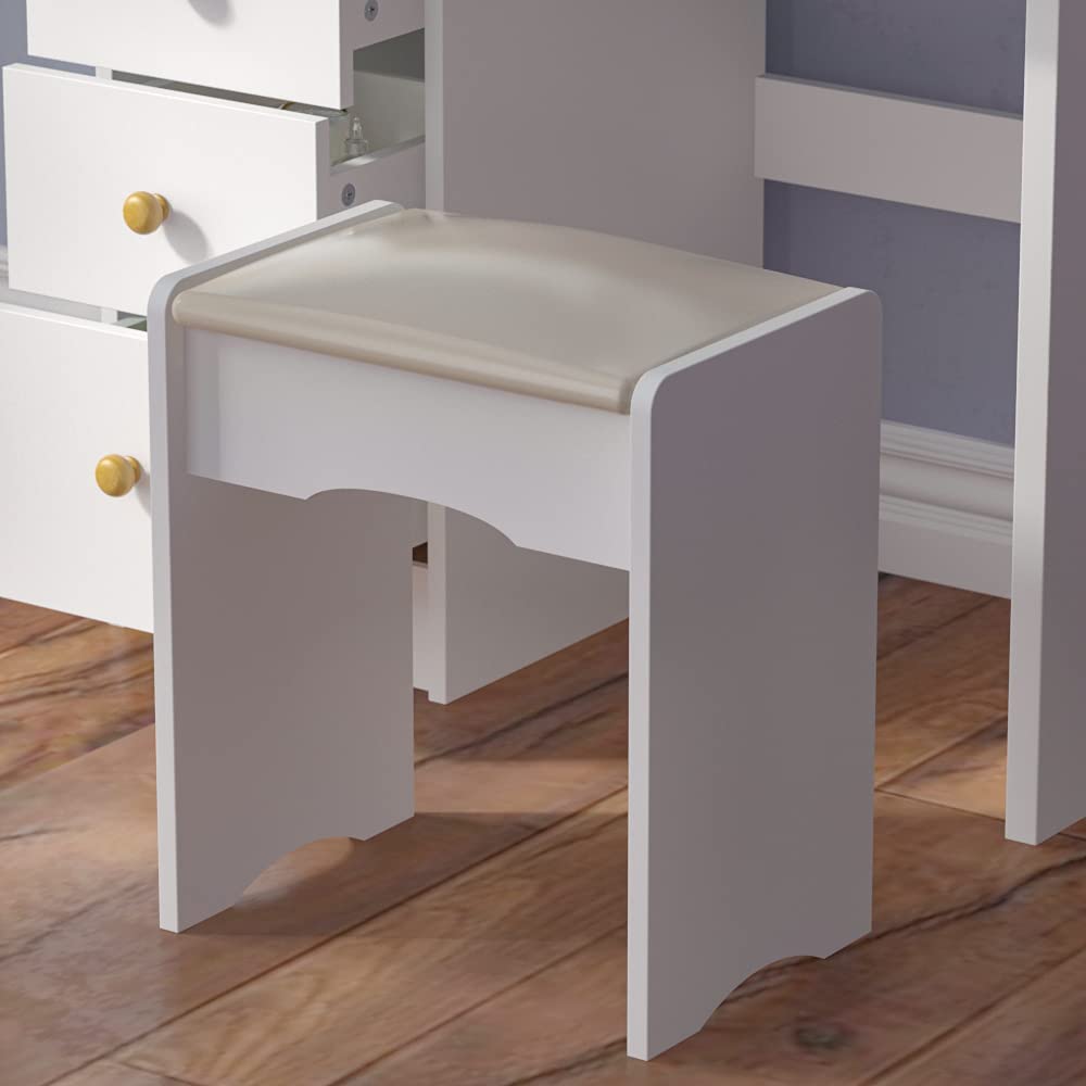 Dressing Table: White Dressing Table with 5 Drawers & Lighted Mirror