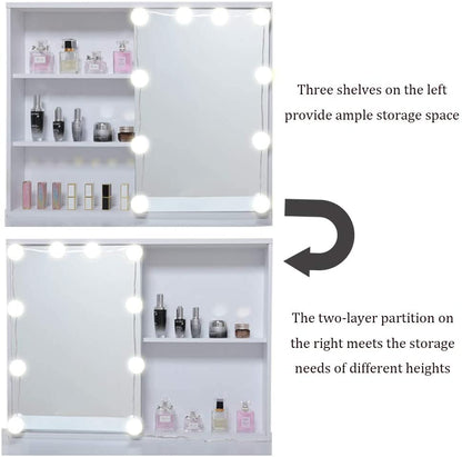 Dressing Table: White Dressing Table with Mirror & 10 Light Bulbs