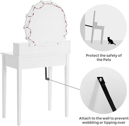 Dressing Table: White Dressing Table with Mirror & 10 Light Bulbs