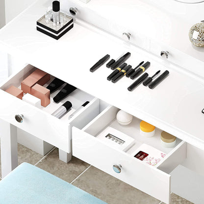 Dressing Table: White Vanity Desk with 360° Rotating Oval Mirror 
