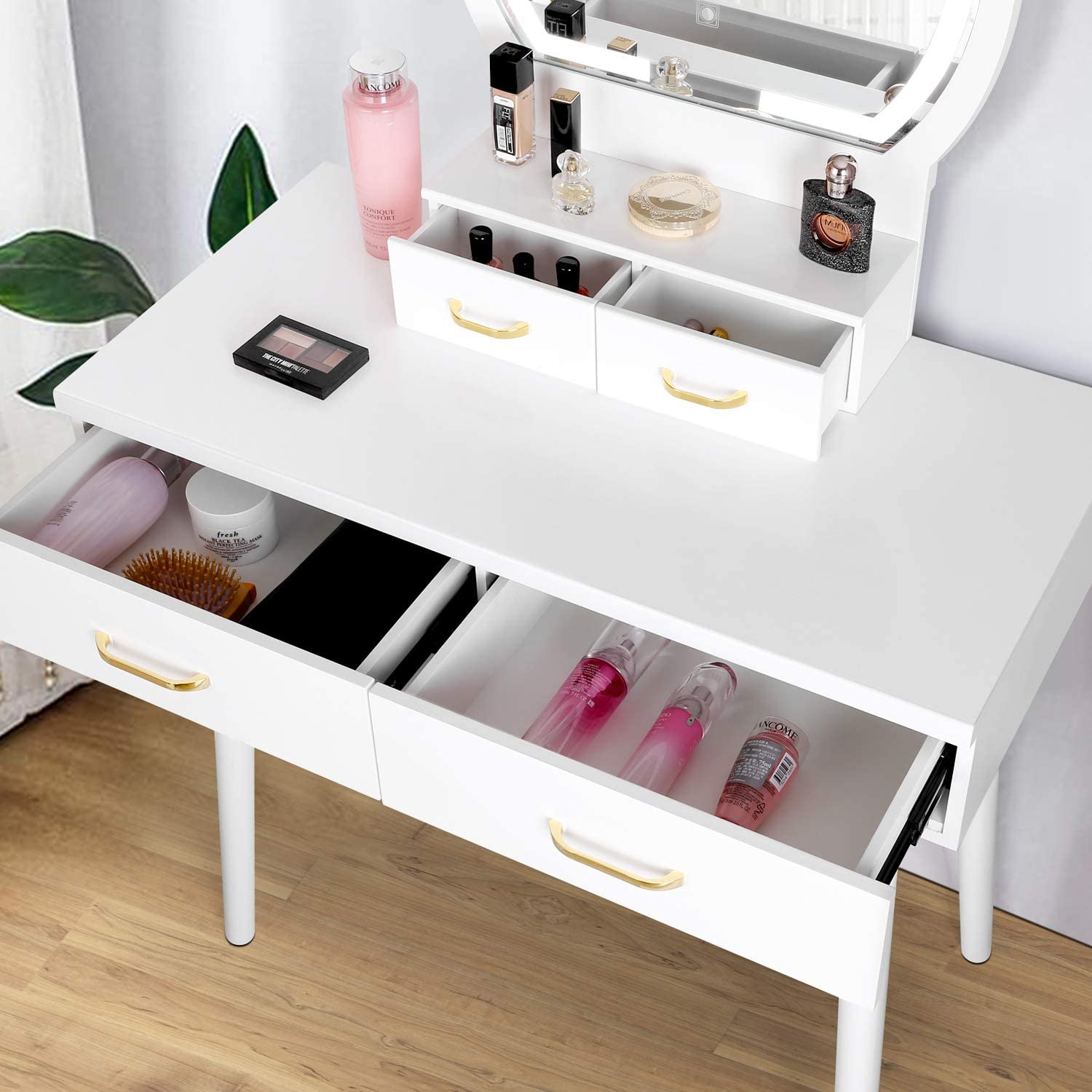Dressing Table: White Vanity Desk with Lighted Mirror