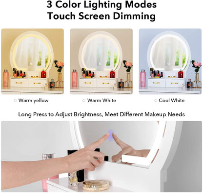 Dressing Table: White Vanity Desk with Lighted Mirror