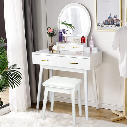 Dressing Table: White Vanity Desk with Lighted Mirror